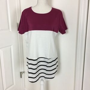 New Womens Comfy Tunic Wine White Stripes Large
